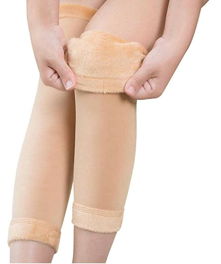 Multispace Cream Winter Fur Woolen Leg Warmer Thermal Winter Warm Knee Cap (1 Pair) - HalfPe