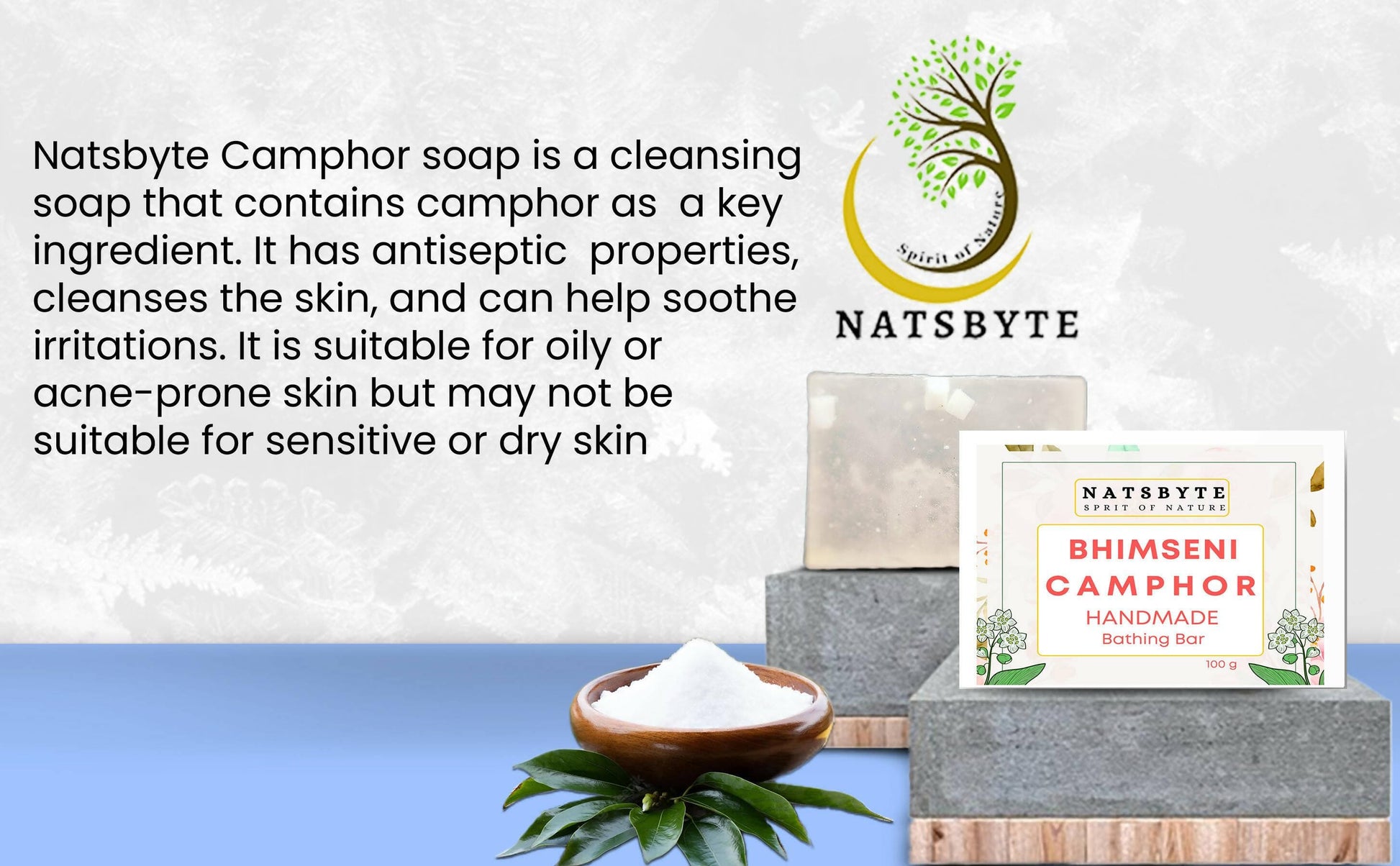 Natsbyte Bhimseni Camphor Soap | Camphor Bathing Bar | Handmade Soap for Freshness - HalfPe