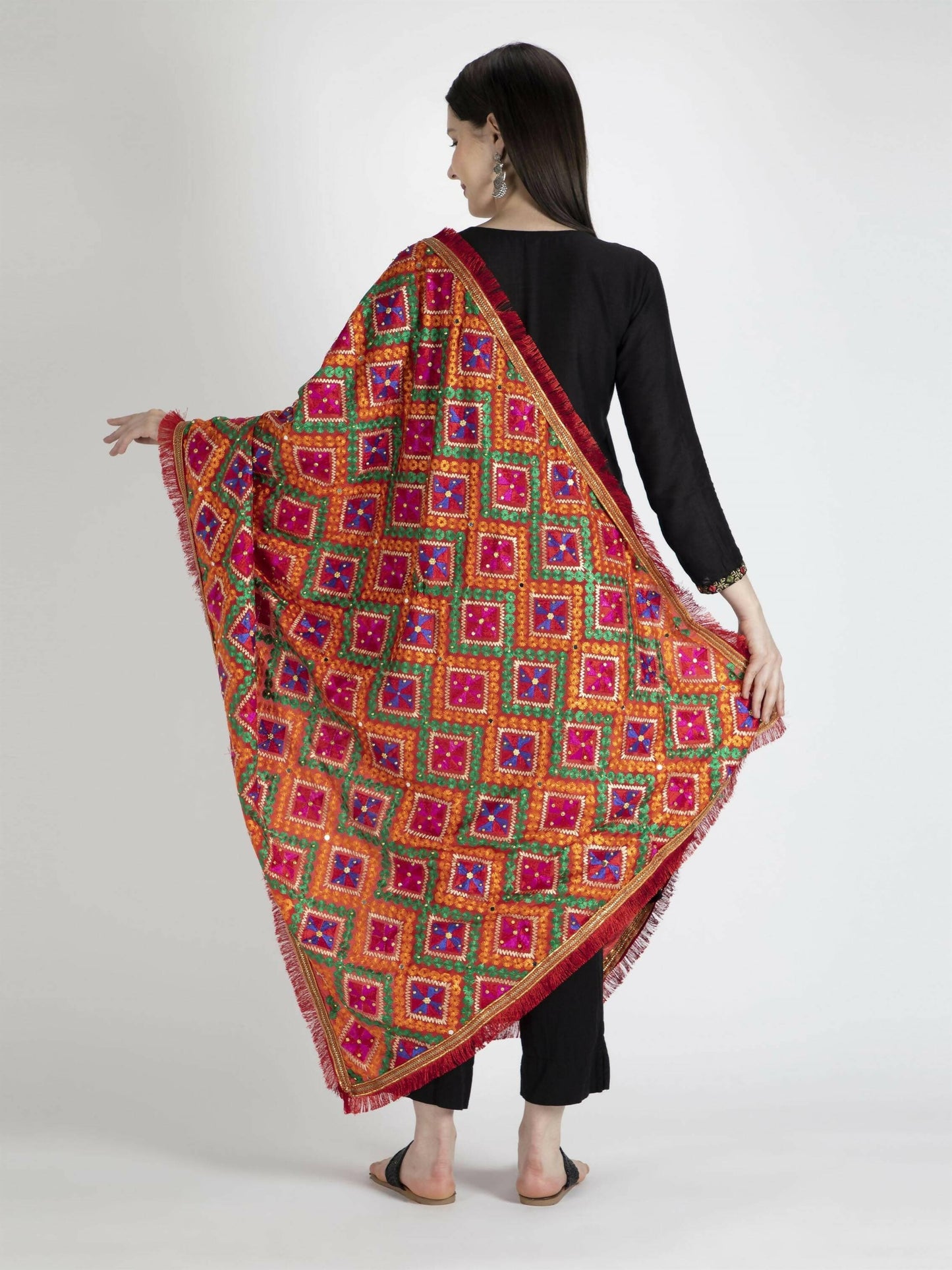 Phulkari Dupatta with Mirror Work (multi-color) - HalfPe