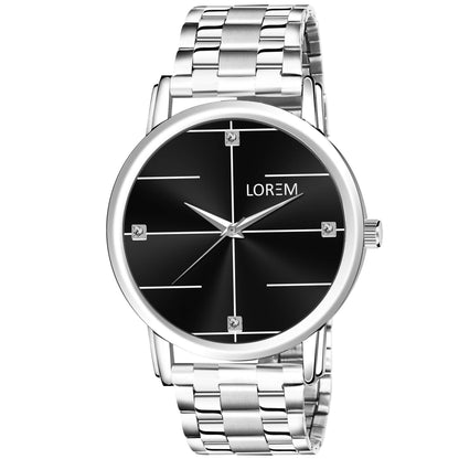 LOREM Black Standard Analog Watch For Men LR118 - HalfPe