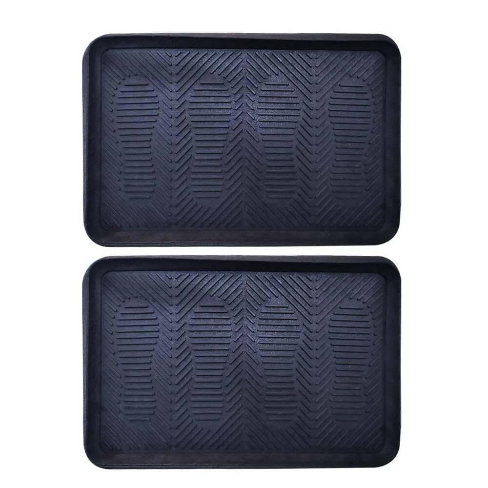 Mats Avenue Multi-Purpose Rubber Boot Tray mat 40cm x 60cm Black (Set of 2) - HalfPe