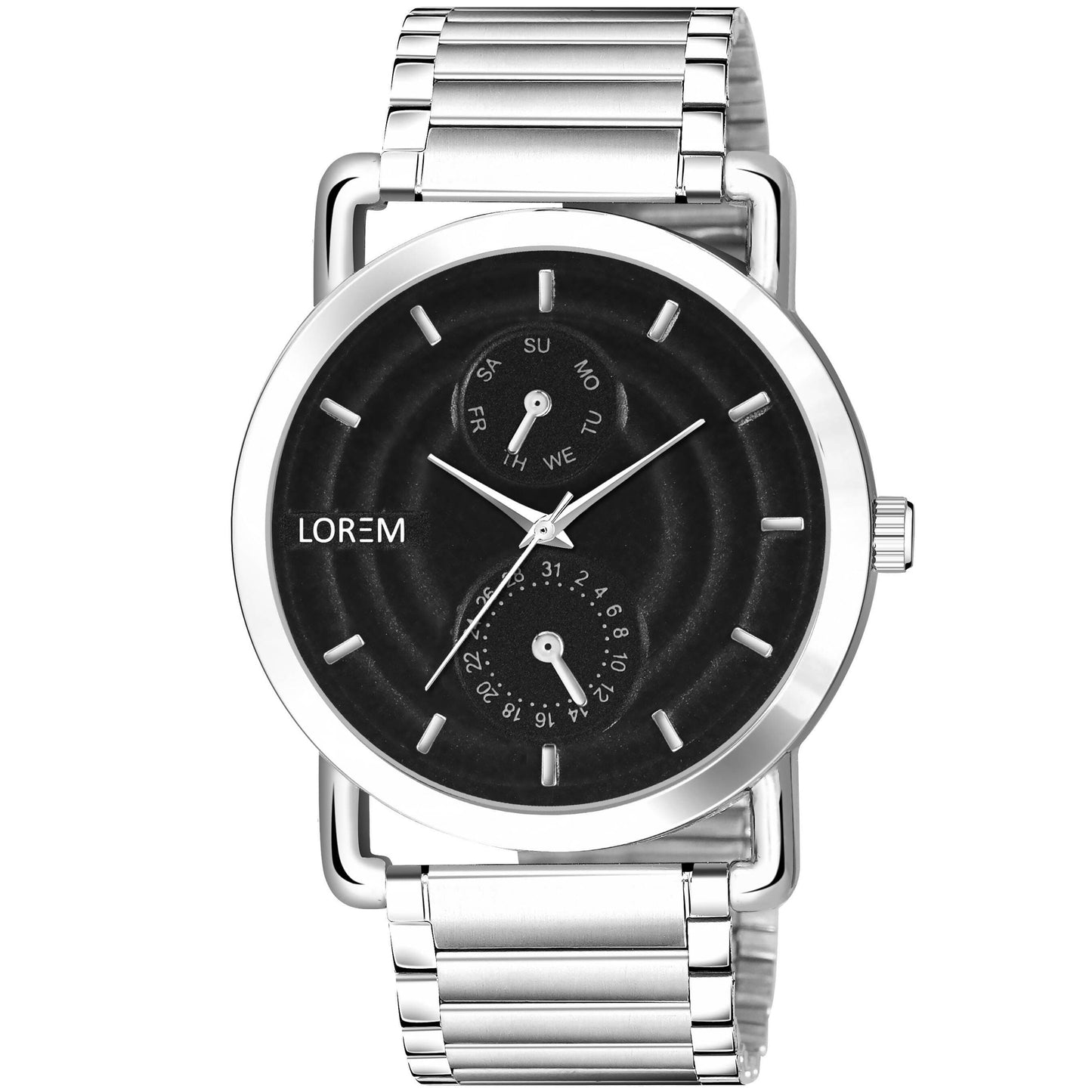 LOREM Black 3D Embossed Stainless Steel Analog Watch For Men LR120 - HalfPe