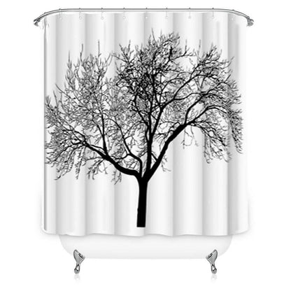 Lushomes shower curtain, Black Tree Printed Printed, Polyester waterproof 6x6.5 ft with hooks, non-PVC, Non-Plastic, For Washroom, Balcony for Rain, 12 eyelet & 12 Hooks (6 ft W x 6.5 Ft ) - HalfPe