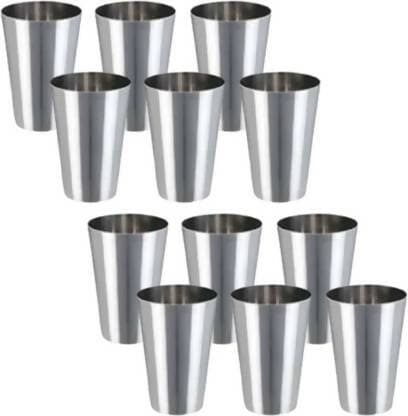 SHINI LIFESTYLE (Pack of 12) g8 12pc-a Glass Set Water/Juice Glass (350 ml, Steel, Silver) - HalfPe