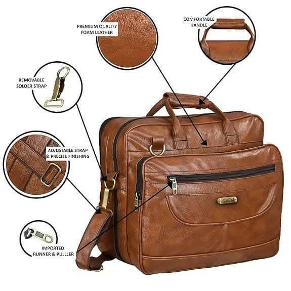 LOREM Stylish Tan Color Faux Leather 28L Messenger Bag For Men - HalfPe