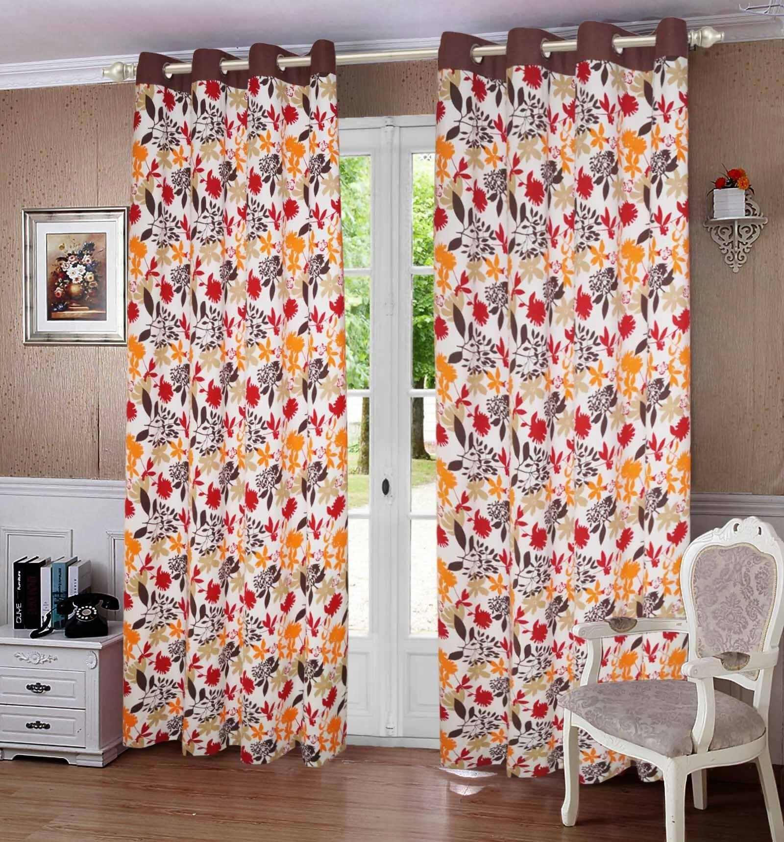 Lushomes Door Curtain, Cotton Leaf Printed Bloomberry Curtains with 8 Eyelets & Printed Tiebacks, Door Curtain, Curtain 7.5 Feet, Screen for Window, (Size 54x90 Inches) - HalfPe