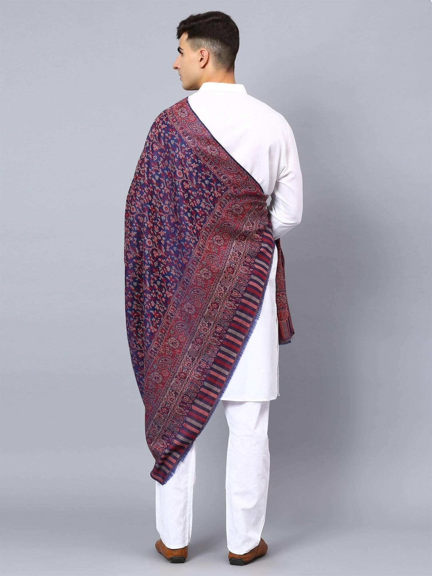 Blue Fine Wool Kani Multiweave Shawl - HalfPe