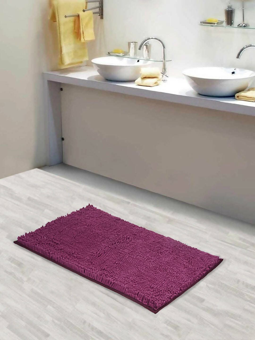 Lushomes Bathroom Mat, 2200 GSM Floor, bath mat Mat with High Pile Microfiber, anti skid mat for bathroom Floor, bath mat Non Slip Anti Slip, Premium Quality (20 x 30 inches, Single Pc, Purple) - HalfPe