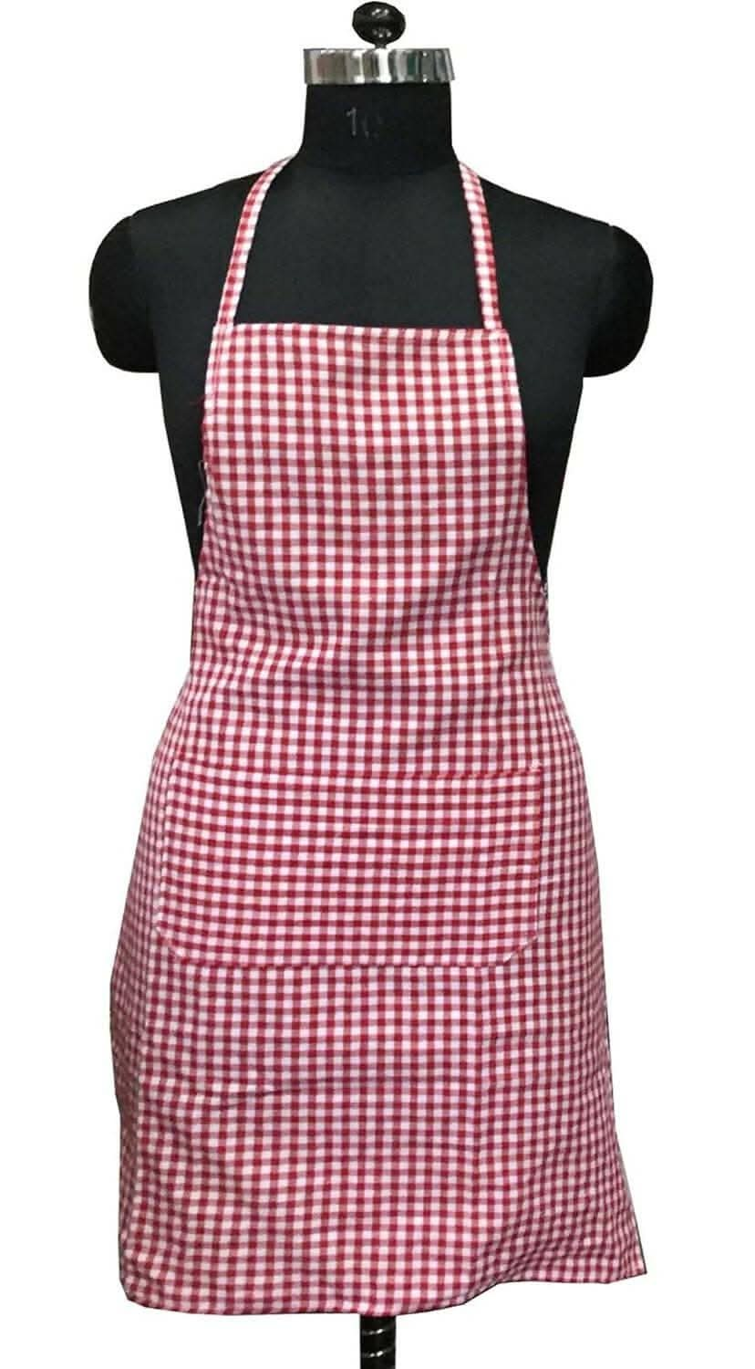 Lushomes apron for women, Red Checks apron for kitchen (62x82 Cms) - HalfPe