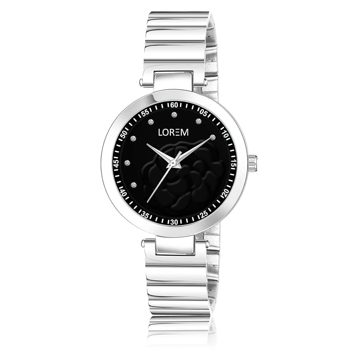 LOREM Black Fancy Analog Watch For Women - HalfPe