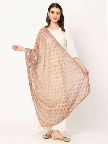 Brown Sequined Phulkari Embroidery Dupatta - HalfPe