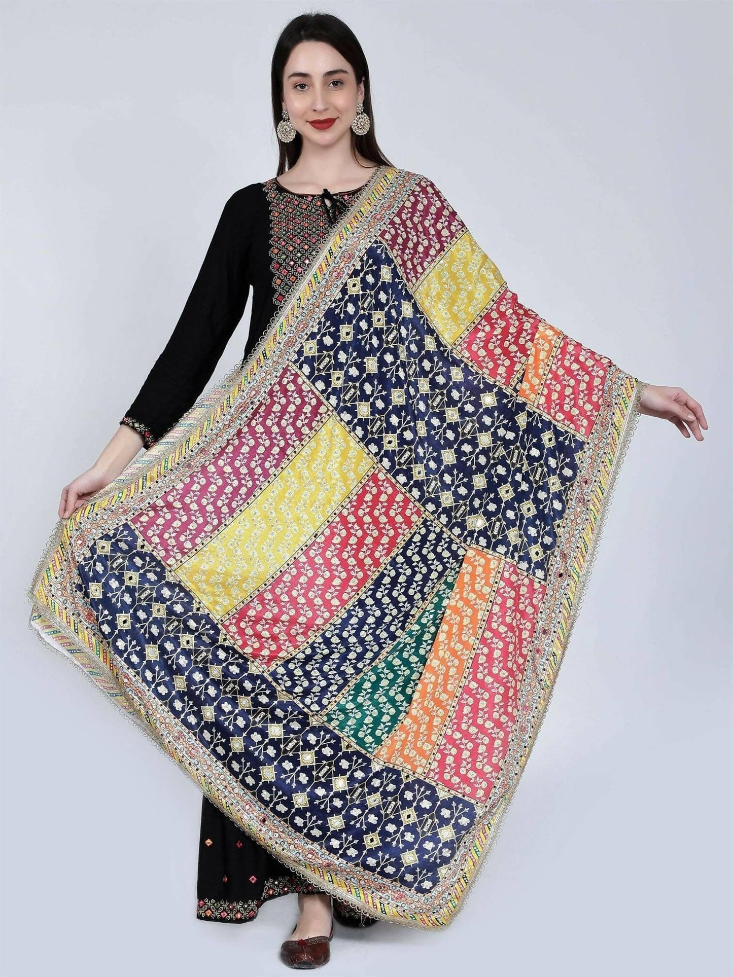 Chiffon Digital Print Pakistani Dupatta with Mirror Work (multi-color) - HalfPe