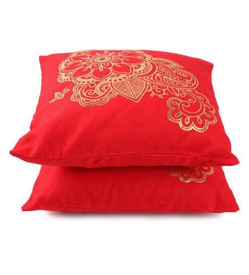 Lushomes Cushion covers 16 inch x 16 inch, Sofa Cushion Cover, Foil Printed Sofa Pillow Cover, festive cushion covers (Size 16 x 16 Inch, Set of 2, Red) - HalfPe