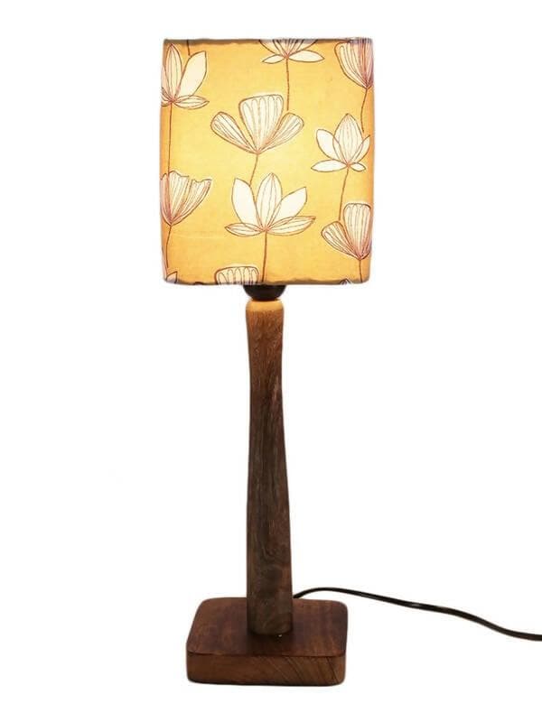 Mustard Flora Wooden Lamp - HalfPe