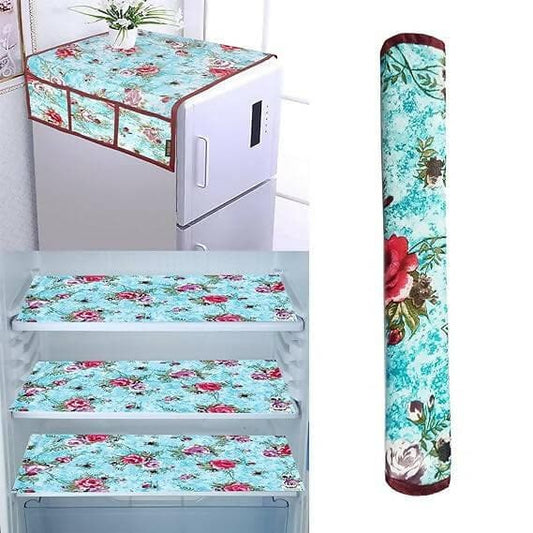 WISHLAND Single Door Fridge Cover Combo Set of 1 Fridge Cover and 3 Multipurpose Fridge Mats - HalfPe