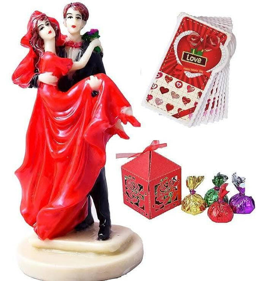 MANTOUSS Valentines day gift-Chocolates in a laser cut box + couple showpiece figurine + Valentines day greeting card - HalfPe