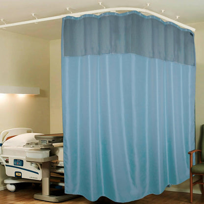 Hospital Partition Curtains, Clinic Curtains Size 12 FT W x 7 ft H, Channel Curtains with Net Fabric, 100% polyester 24 Rustfree Metal Eyelets 24 Plastic Hook, Sky Blue Zig Zag, (12x7 FT) - HalfPe