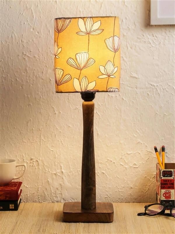 Mustard Flora Wooden Lamp - HalfPe