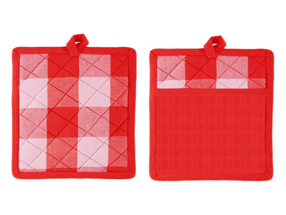 Lushomes pot holder, Buffalo Checks Kitchen Hot pot holder for kitchen, microwave accessories, microwave hand gloves (Pack of 2, Size 9 x 8) (Red) - HalfPe