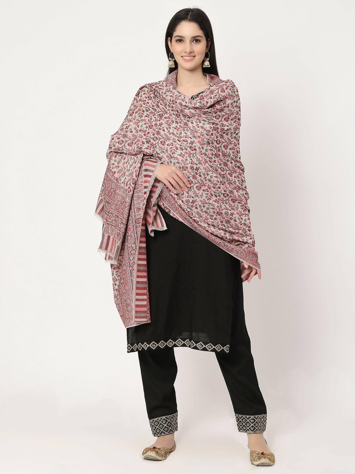 White Fine Wool Kani Multiweave Shawl for women - HalfPe