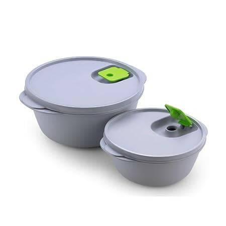 Grey Micro Dynasty Food Storage Containers with Air Vent Lid, BPA Free, Microwave & Dishwasher Safe, (Set of 2) - HalfPe