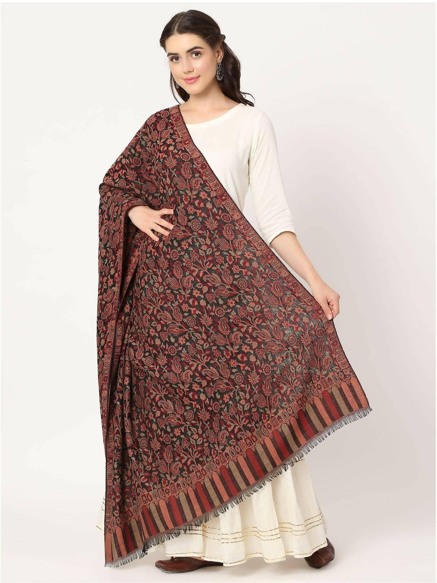 Pure Wool Kani Multiweave Shawl(Black ) - HalfPe