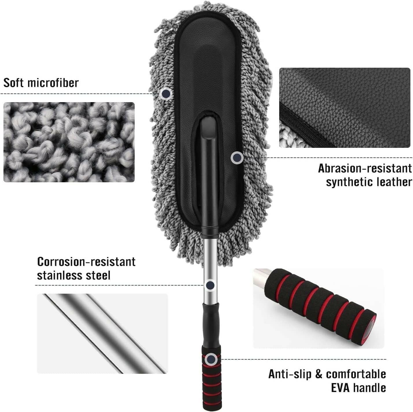 Microfiber Car Cleaning Brush Ideal as Mop Duster, Washing Brush with Long Handle, Dust Cleaner Car Wash Brush with Handle, Home, Kitchen, Office Multipurpose Cleaner (Grey) - HalfPe