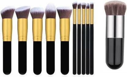 Bingeable 10Pcs Natural Cosmetic Kits Makeup Set Brushes (Pack of 10 - Black) - HalfPe