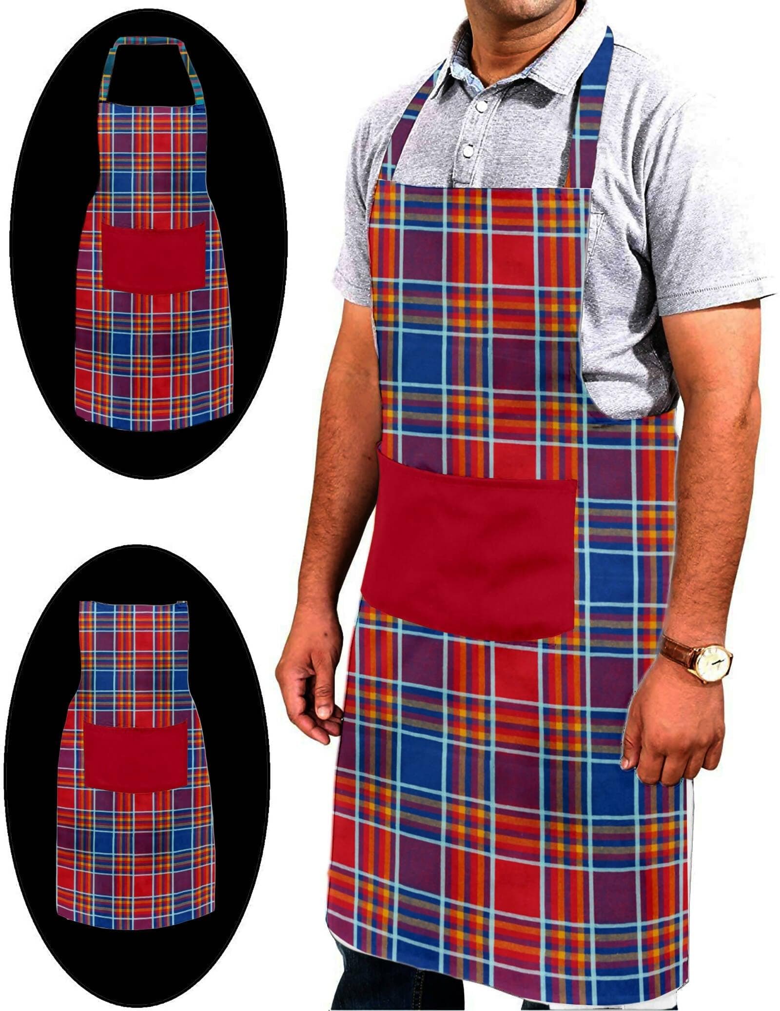 Lushomes Apron for Women, Red Checks Kitchen Apron for Men, Cooking Apron, apron for kitchen, kitchen dress for cooking, Adjustable Buckle and Solid Pocket, Size 60x80 cms, Pkof1 - HalfPe