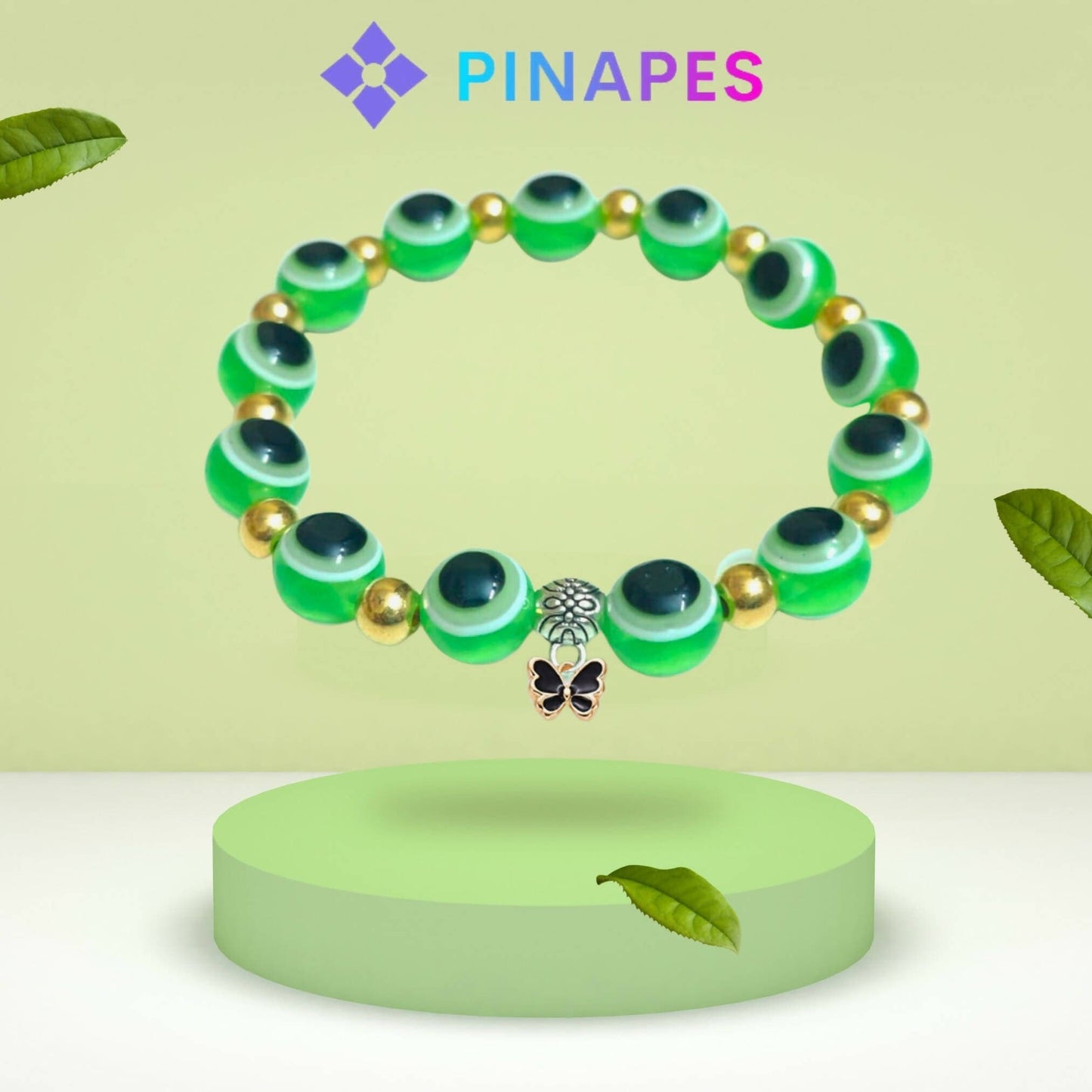 Pinapes Stunning Beaded Bracelet with Butterfly Pendent (Parrot Green) - HalfPe