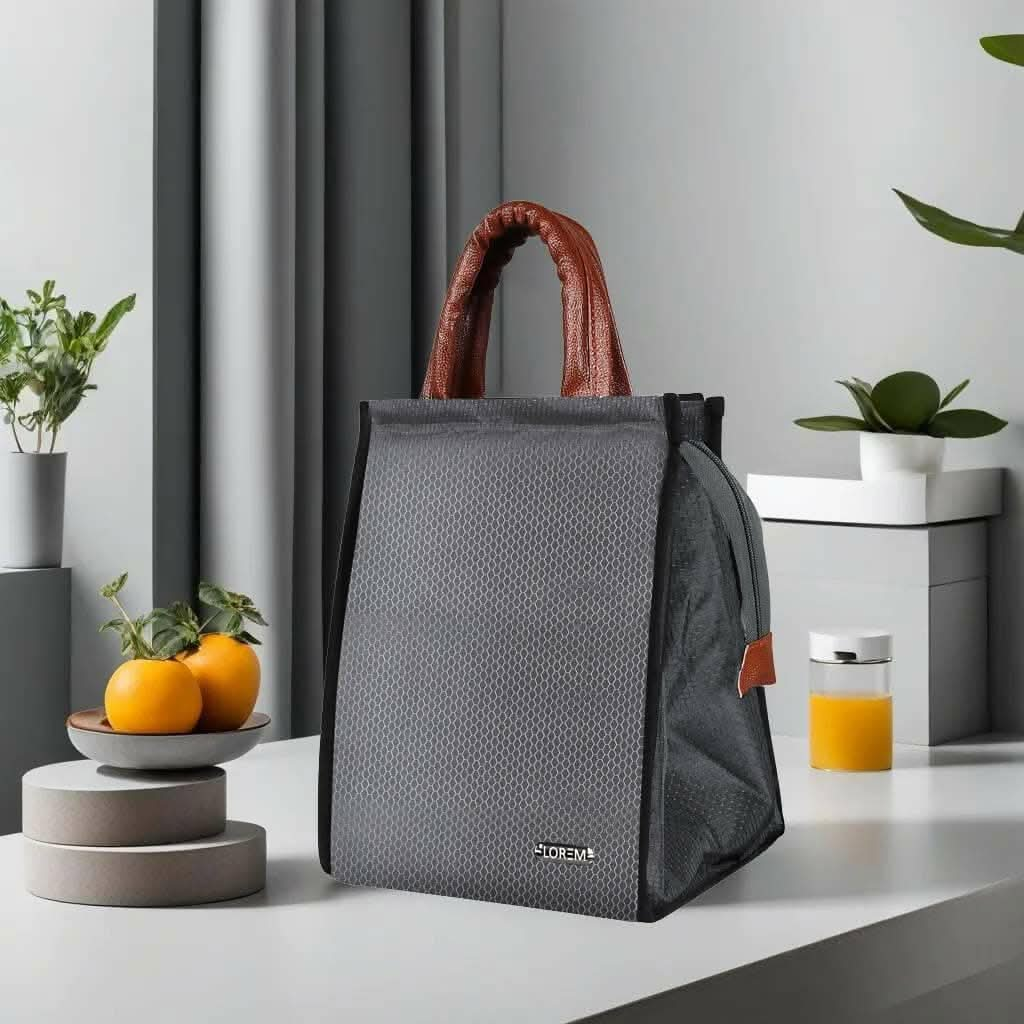 LOREM Linen Textured Insulated Tiffin Bag/Lunch Bag (Grey) - HalfPe