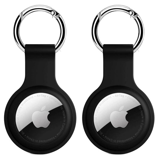 SQUIF Airtag Case for Apple Airtags Silicone Case Protective Cover for Airtag Case Locator Tracker Anti-Lost Device Keychain Protection Sleeve (2 x Black) - HalfPe