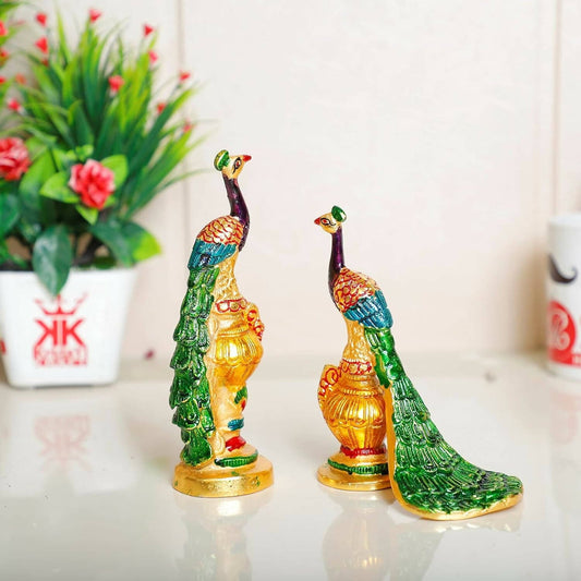 KridayKraft Metal Peacock Statue Multicolor Couple Pair - HalfPe