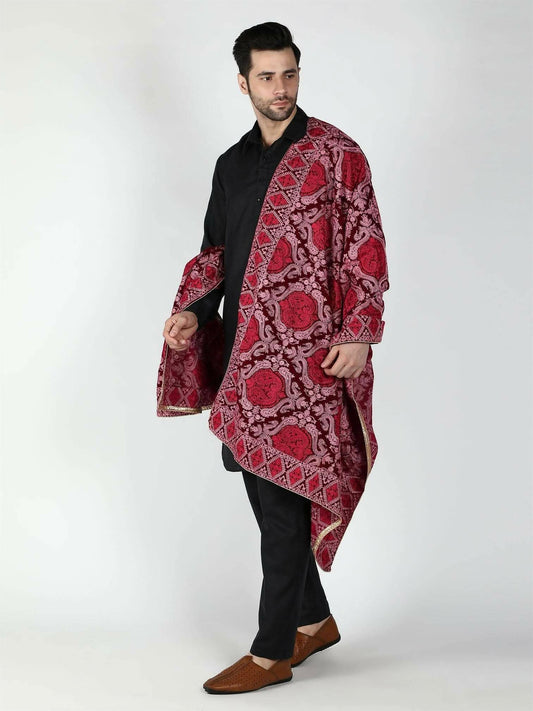 Moda Chales Velvet Dupatta Shawl (Maroon Pink Red) - HalfPe