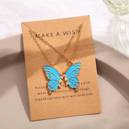 Pinapes Alloy Fashion Butterflies Blue Wing Friendship Necklace Daily Life (Set of 2) - HalfPe