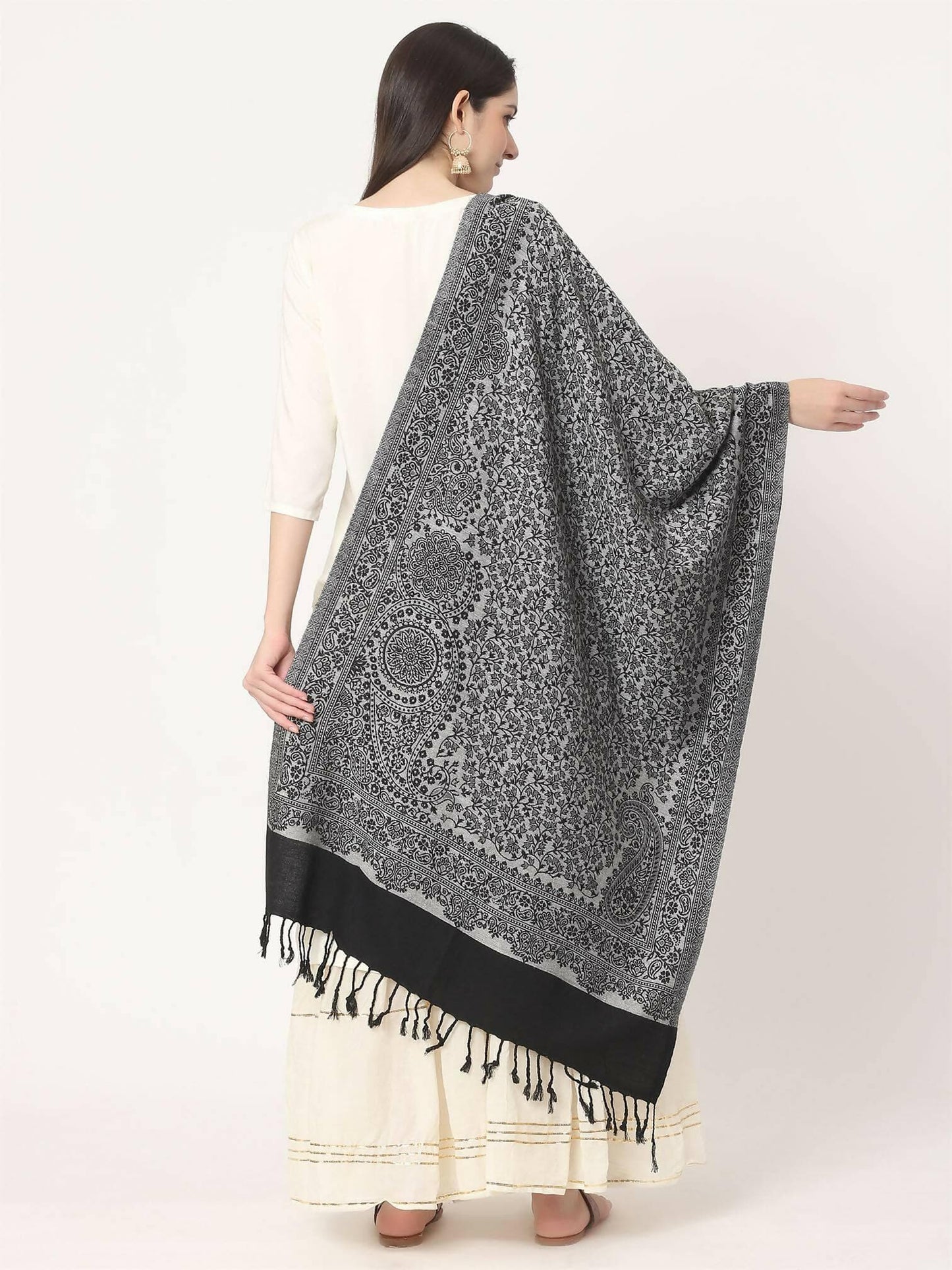 Black Paisley Pattern Viscose Stole for women - HalfPe