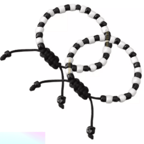 SENECIO 4Pc Set Black & White Beaded Moti Hand Woven Kids Nazariya Bracelet Combo Pack For Girls & Boy - HalfPe