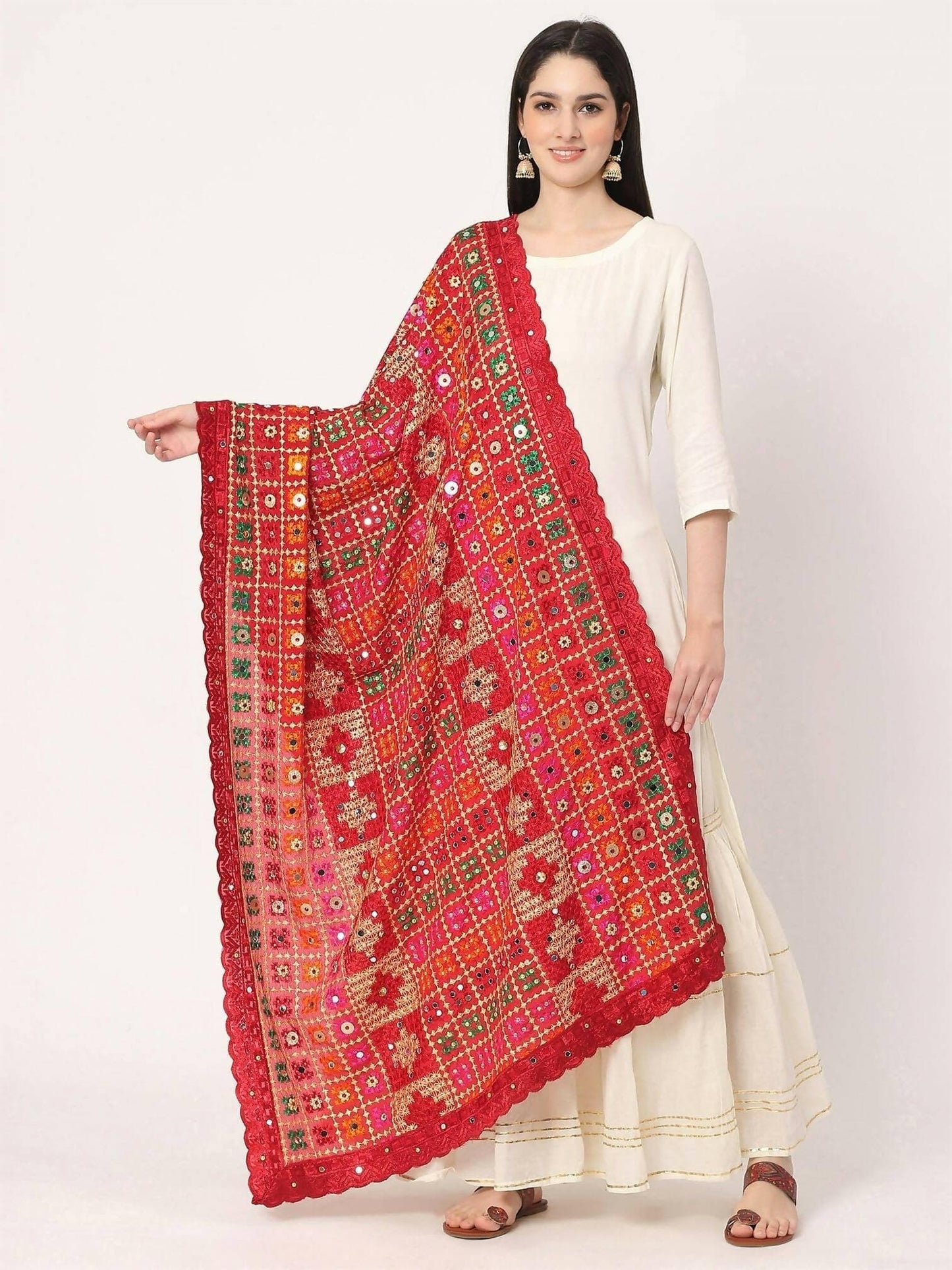 Phulkari Dupatta with Mirror Work(Multi color) - HalfPe