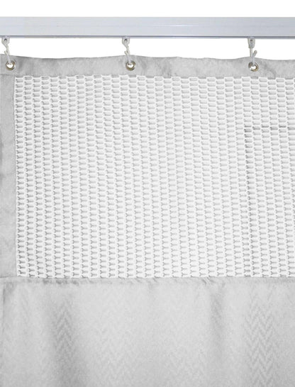 Hospital Partition Curtains, Clinic Curtains Size 10 FT W x 7 ft H, Channel Curtains with Net Fabric, 100% polyester 20 Rustfree Metal Eyelets 20 Plastic Hook, White, Zig Zag Design (10x7 FT) - HalfPe