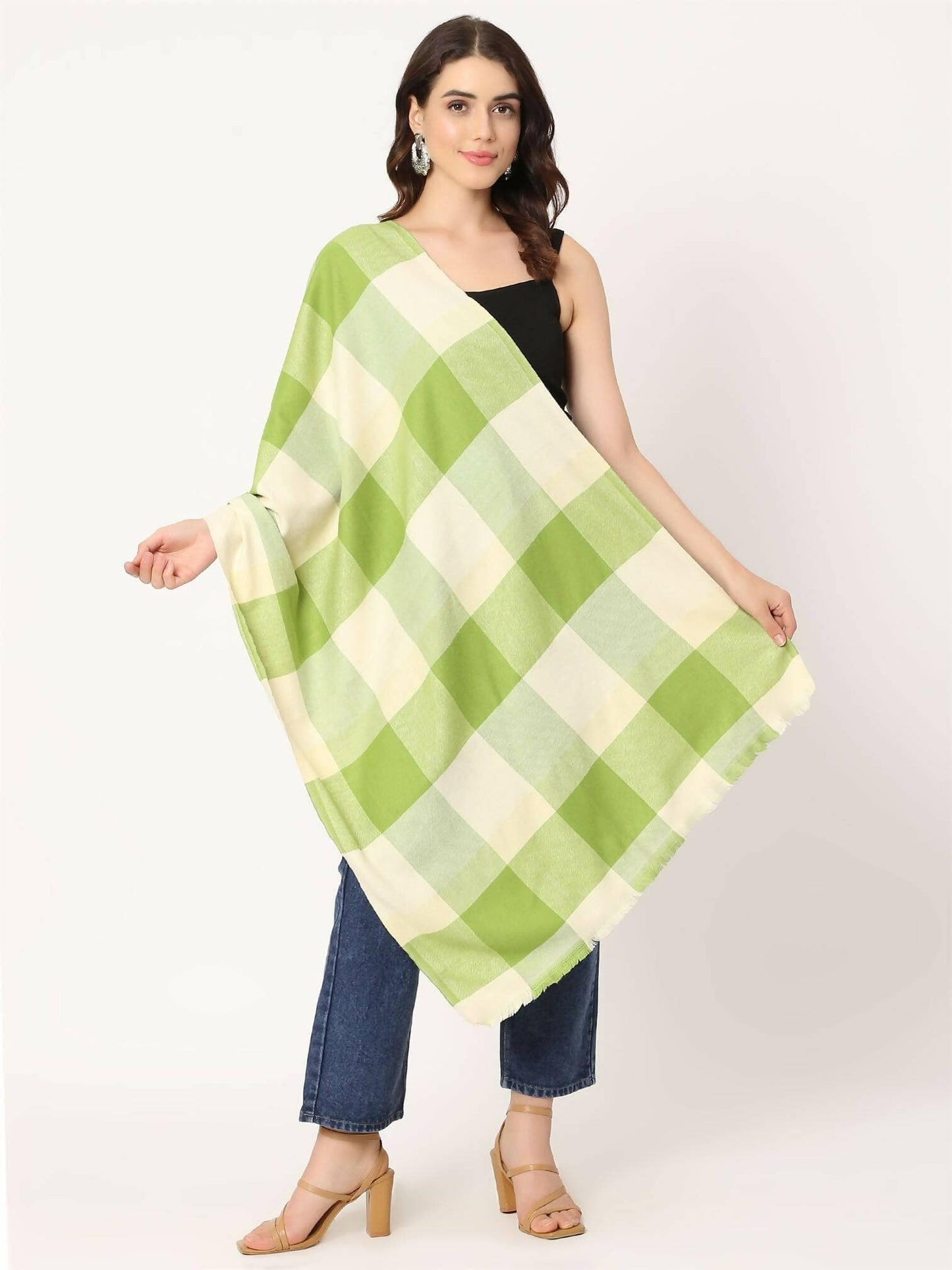 Parrot Green and Cream Pashmina Stole for women - HalfPe