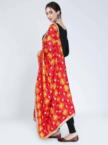 Multicolour Phulkari Dupatta (Red and Orange) - HalfPe