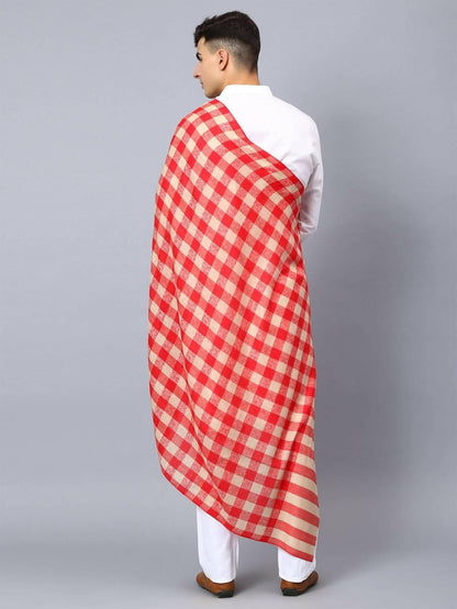 Red Check Pattern Light Weight Pure Wool Shawl ( 40 x 80 Inches) - HalfPe