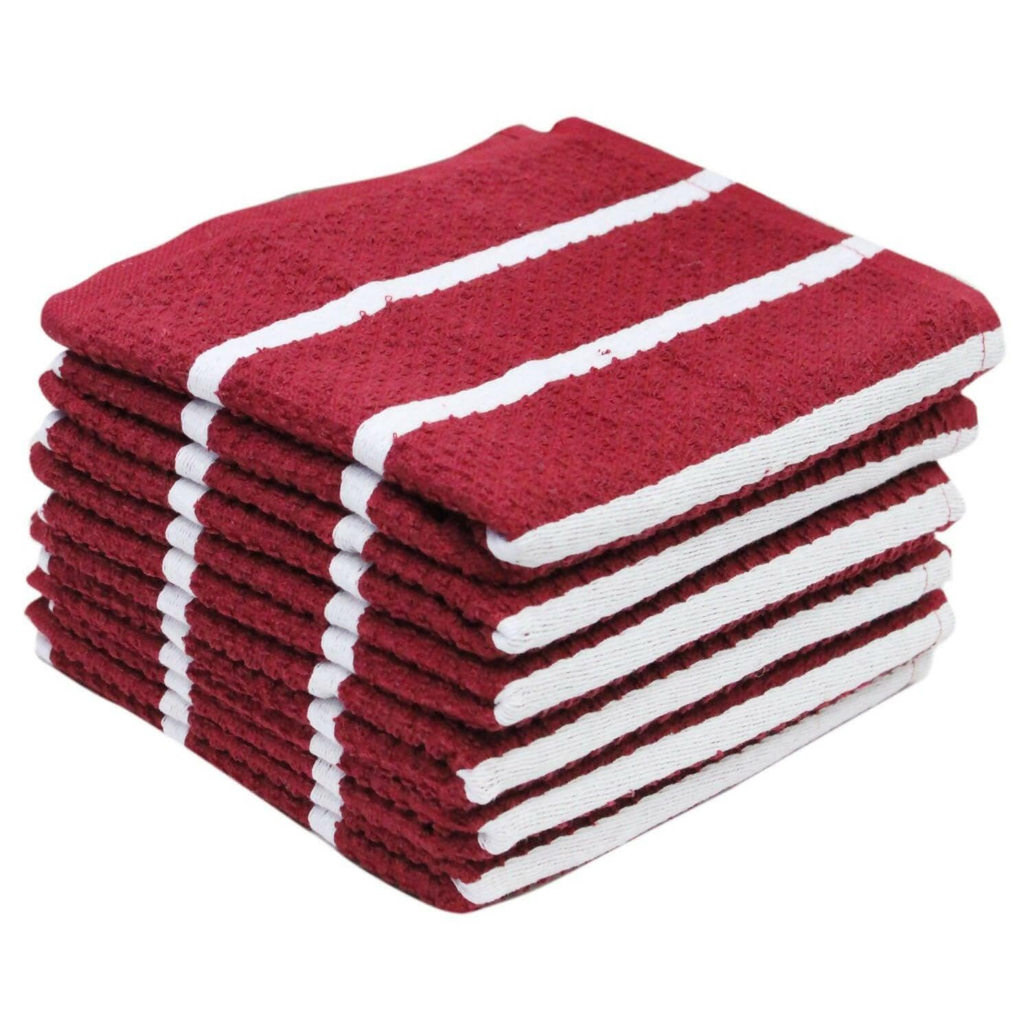 Lushomes Kitchen Cleaning Cloth, Terry Cotton Dish Machine Washable Towels for Home Use, 6 Pcs Maroon Stripes Hand Towel, Pack of 6 Towel, 18x26 Inches , 360 GSM (45x65 Cms, Set of 6, ) - HalfPe