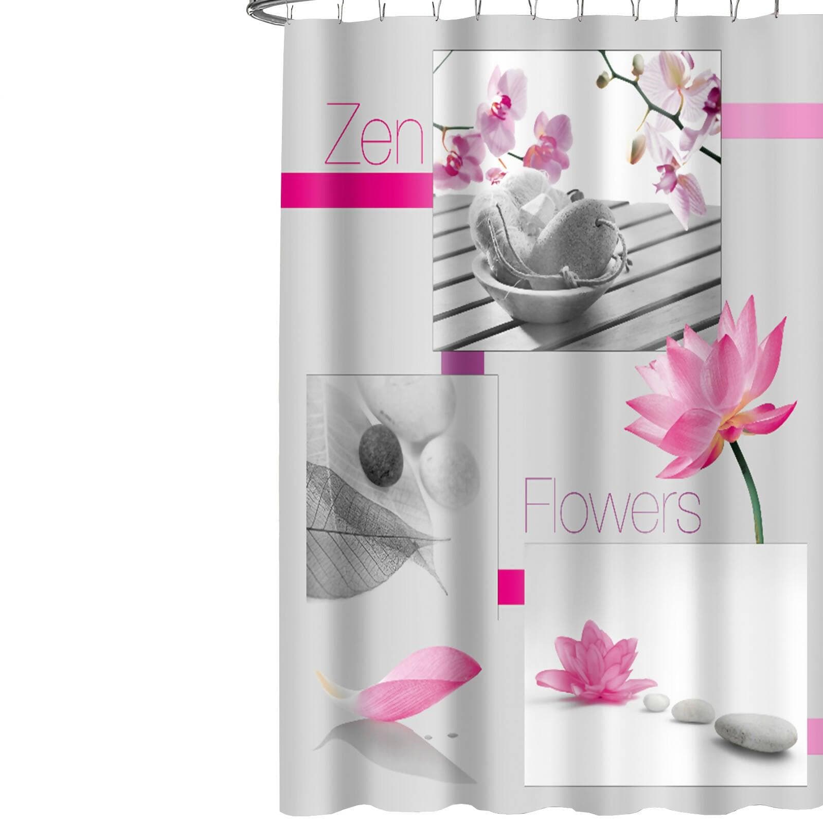 Lushomes shower curtain, Pink Flower Printed, Polyester waterproof 6x6.5 ft with hooks, non-PVC, Non-Plastic, For Washroom, Balcony for Rain, 12 eyelet & 12 Hooks (6 ft W x 6.5 Ft ) - HalfPe