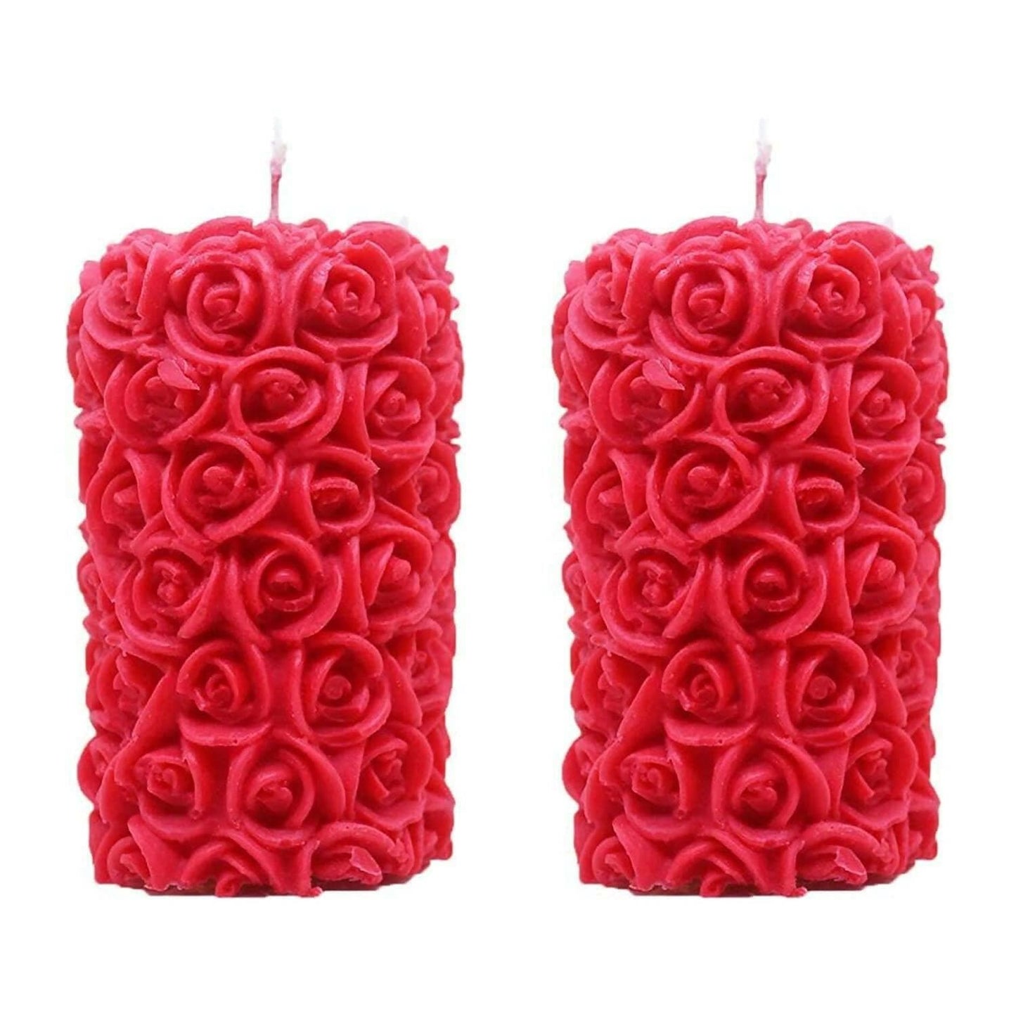 UDHWANI by Kakkumal Govindram Rose Pillar Candles Decorative Smokeless Designer Candle (Pack of 2) - HalfPe