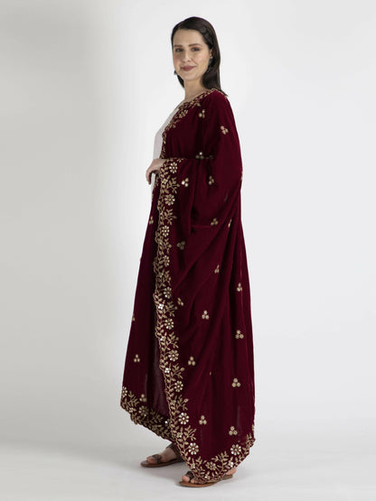 Maroon Velvet Shawl Dupatta For Women - HalfPe