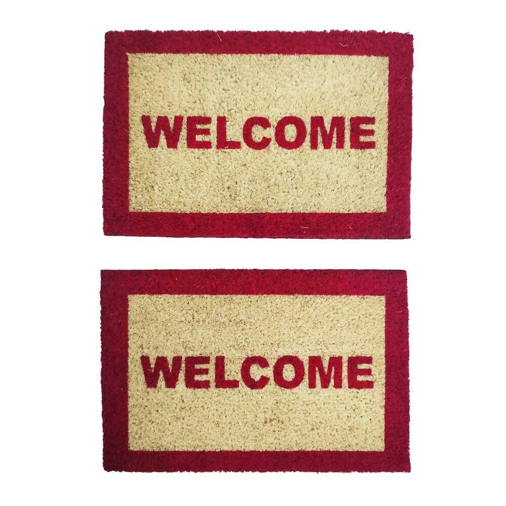 Mats Avenue Coir Door Mat Welcome Red Color (12x18 INCHES, Set of 2) - HalfPe