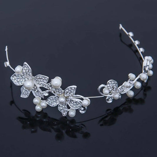 SENECIO Bridal Wedding Flower Crown Tiara Delicate Pearls Beauty Crystal Chic Headband Hair Clip Comb Jewelry - HalfPe