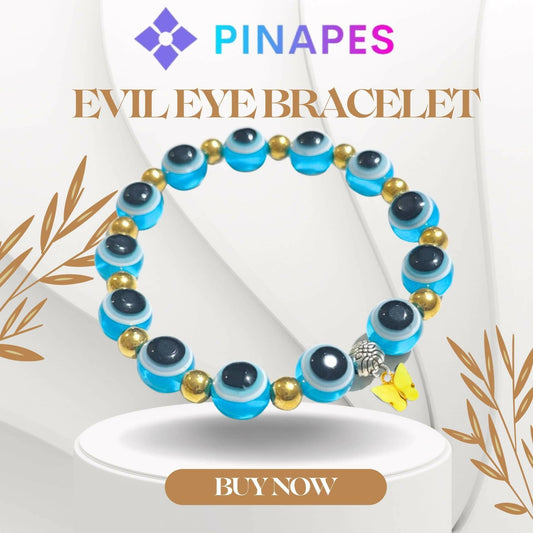 Pinapes yellow Butterfly Beads and Evil Eye Charm Bracelet A Must-Have for Fashionable and Superstitious Women (sky blue) - HalfPe