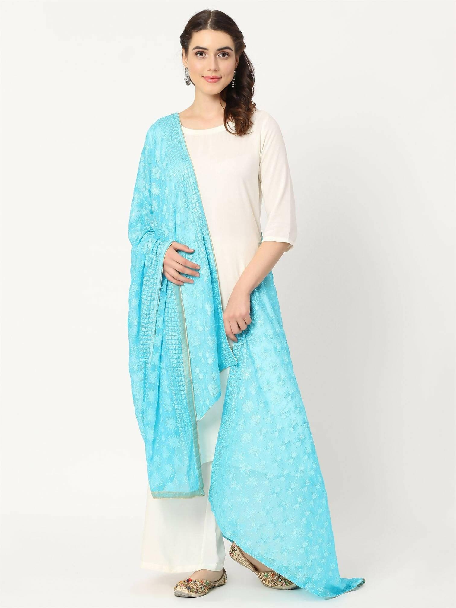 Blue Sequined Phulkari Embroidery - HalfPe